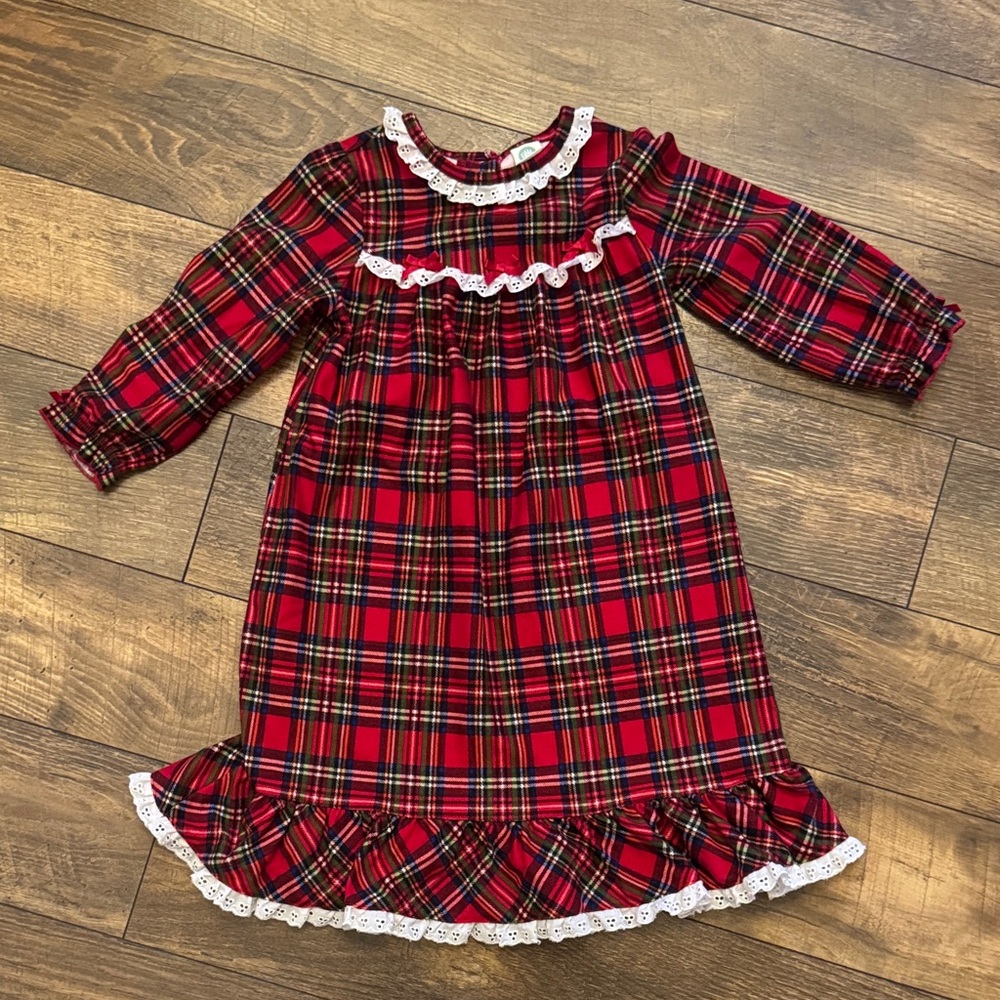 Little Me Red Plaid Nightgown with Lace Trim